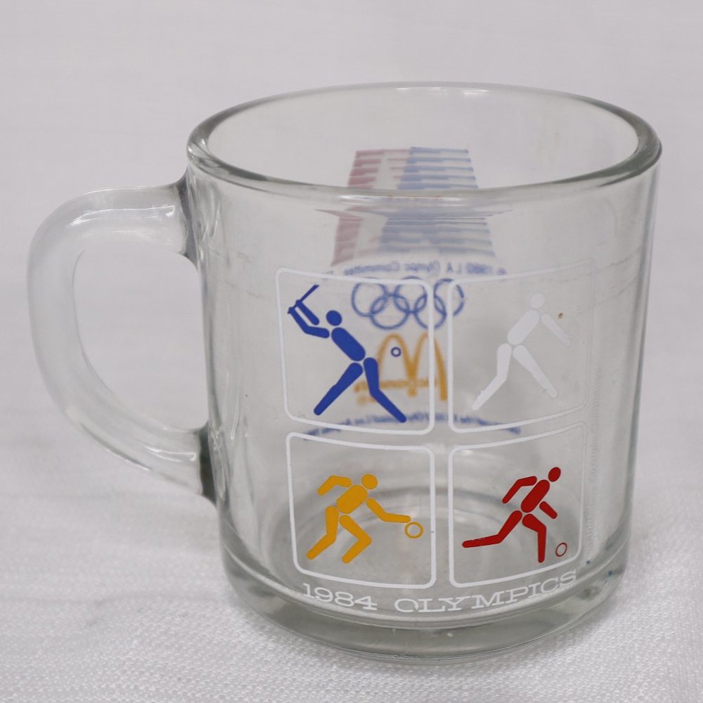 Vintage 1984 McDonald's LA Olympics Glass Coffee Mug / Cup pre-owned